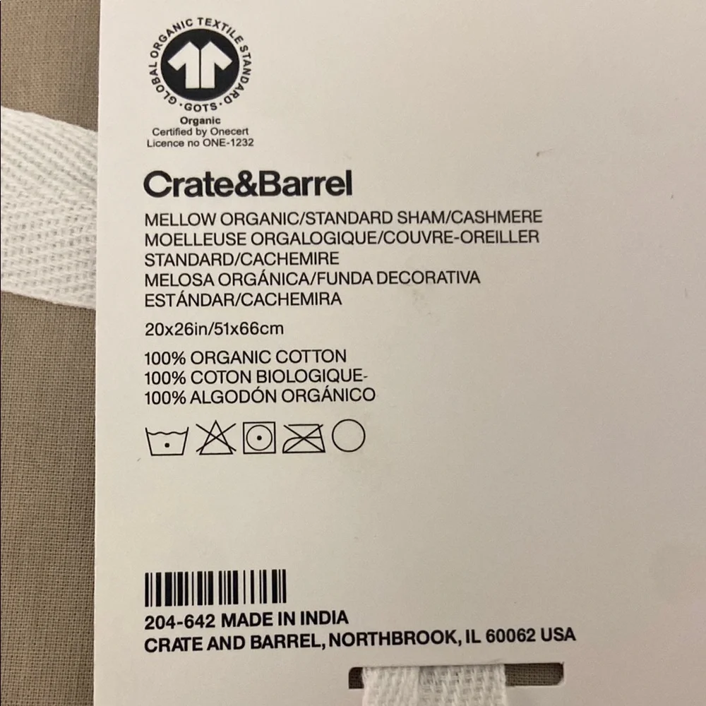 Crate & Barrel, Mellow Organic Cotton Shams, Standard Sham, Neutral, 100% Cotton